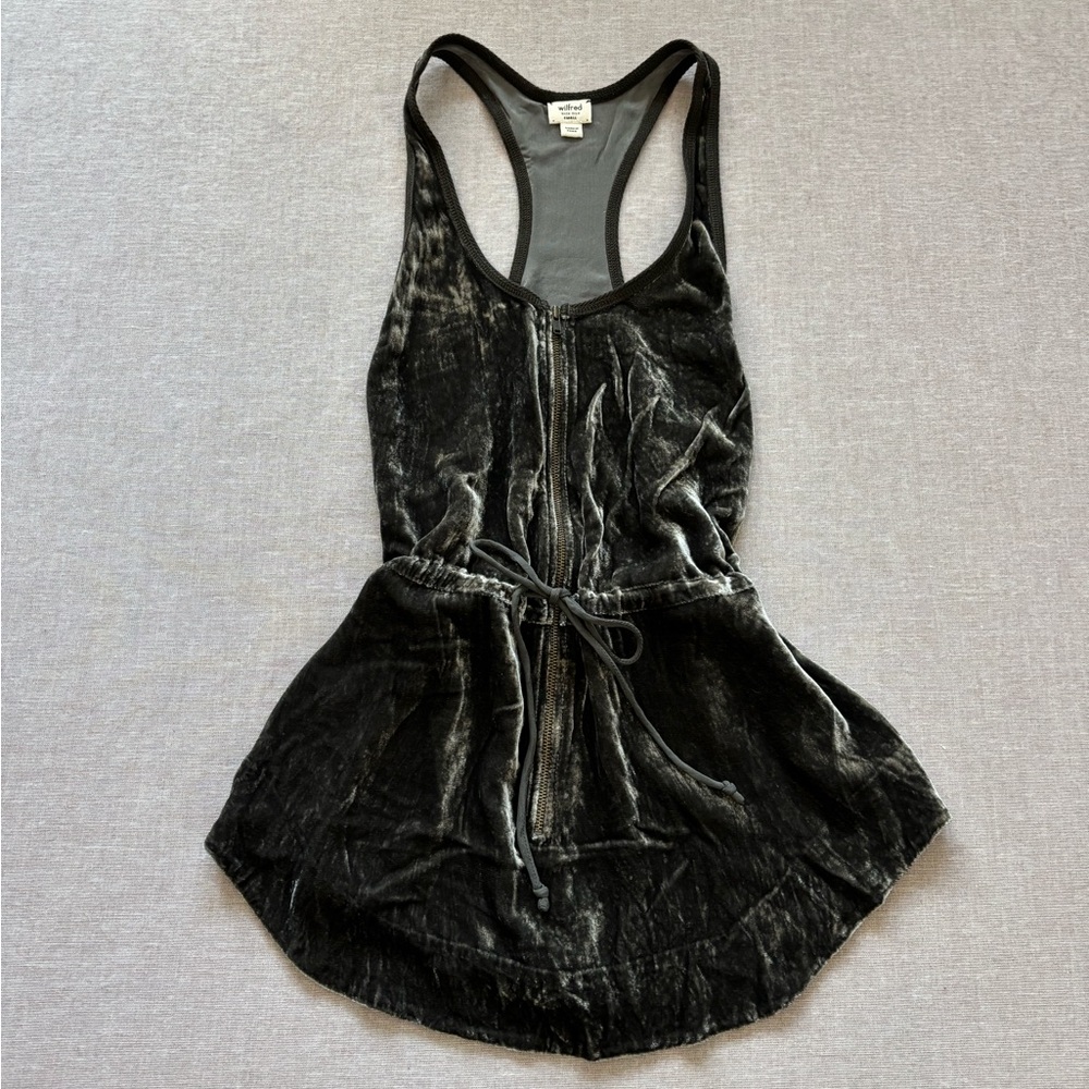 Aritzia Wilfred silk velvet grey racerback tank top whimsigoth size Small